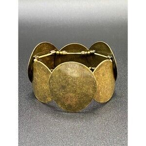 Brass Tone Medallion and Bead Expandable Bracelet VINTAGE
